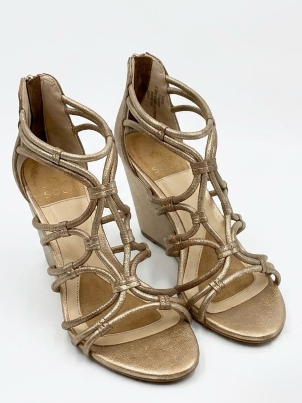Isola Metallic Gold Gladiator Wedge Sandals in 6.5